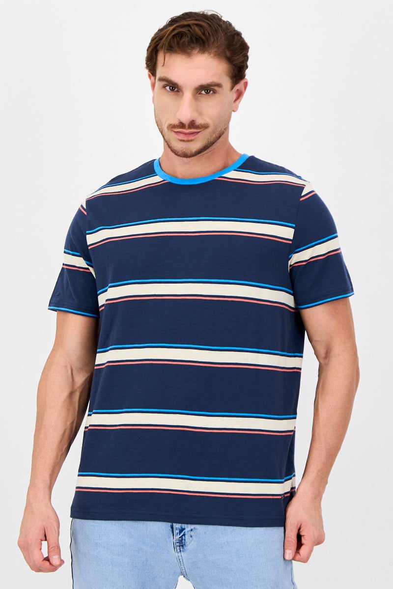Bench Men Crew Neck Short Sleeve Stripe T-Shirt, Multicolor - Image 1